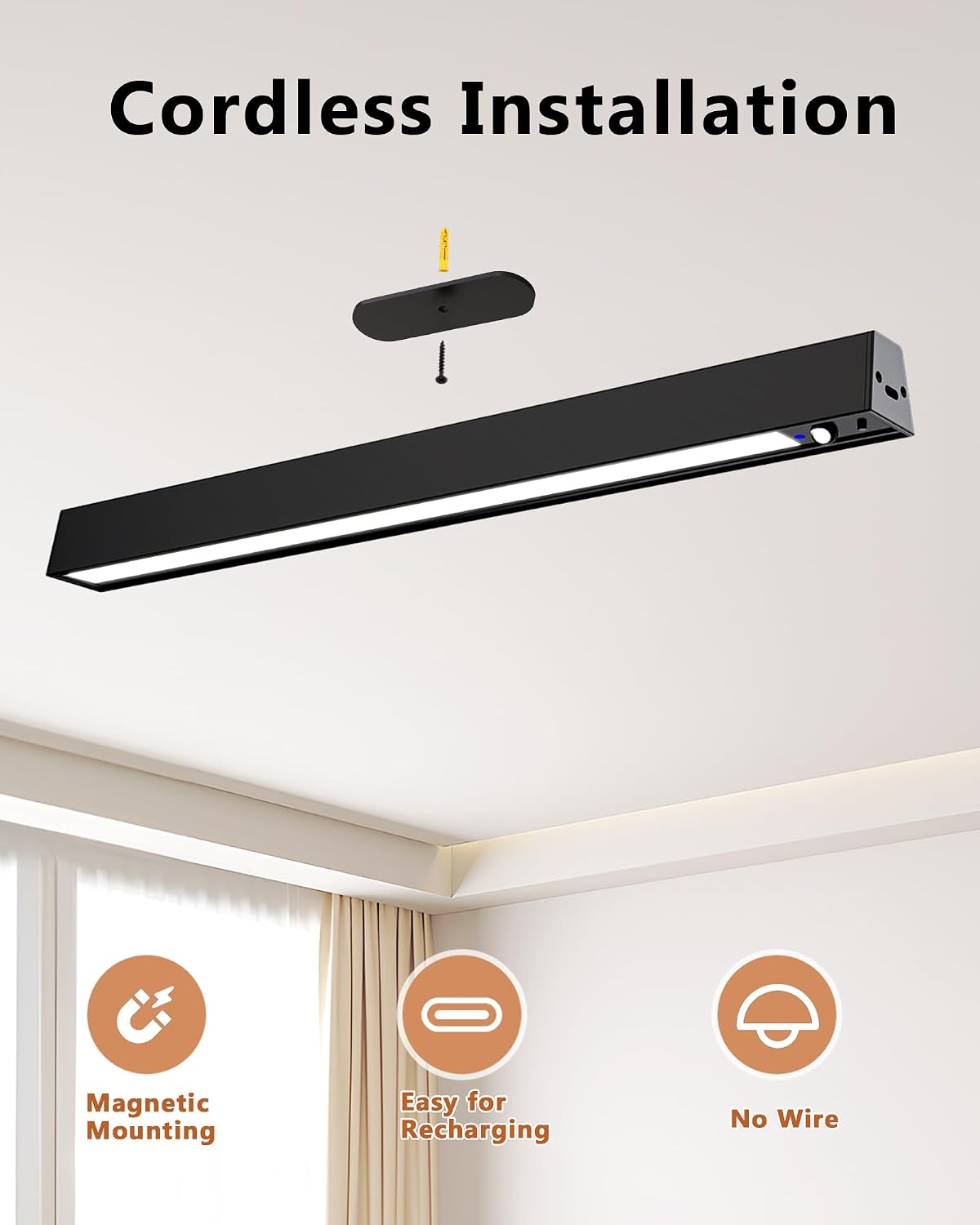 Rechargeable Motion Sensor Ceiling Light, Full Metal Battery Powered LED Closet Light, 3 Color 500LM Dimmable with