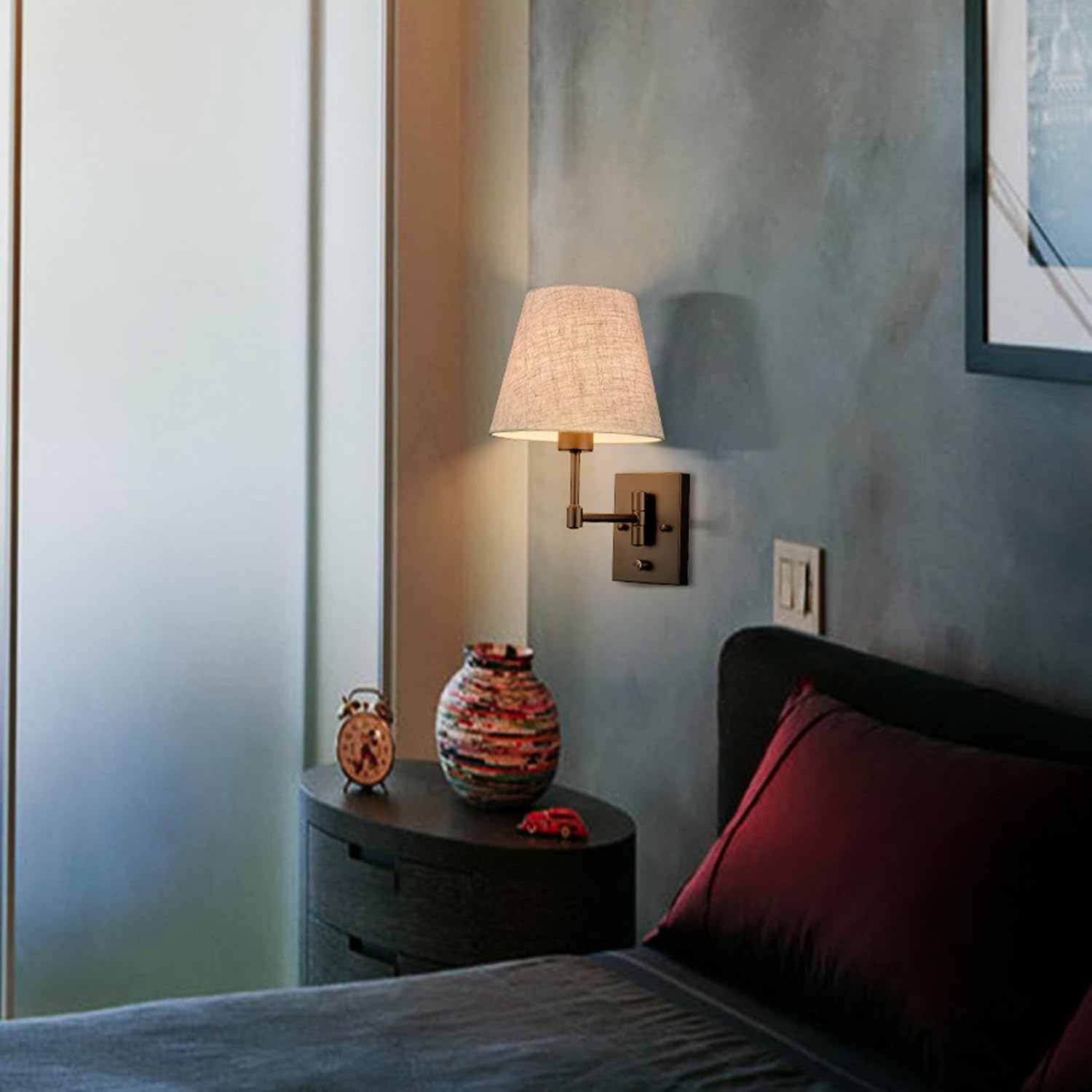 SAMTEEN Swing Arm Wall Sconces Set of Two Modern Black Sconce Light Plug in Wall Sconce with Shade, Black Swing Arm