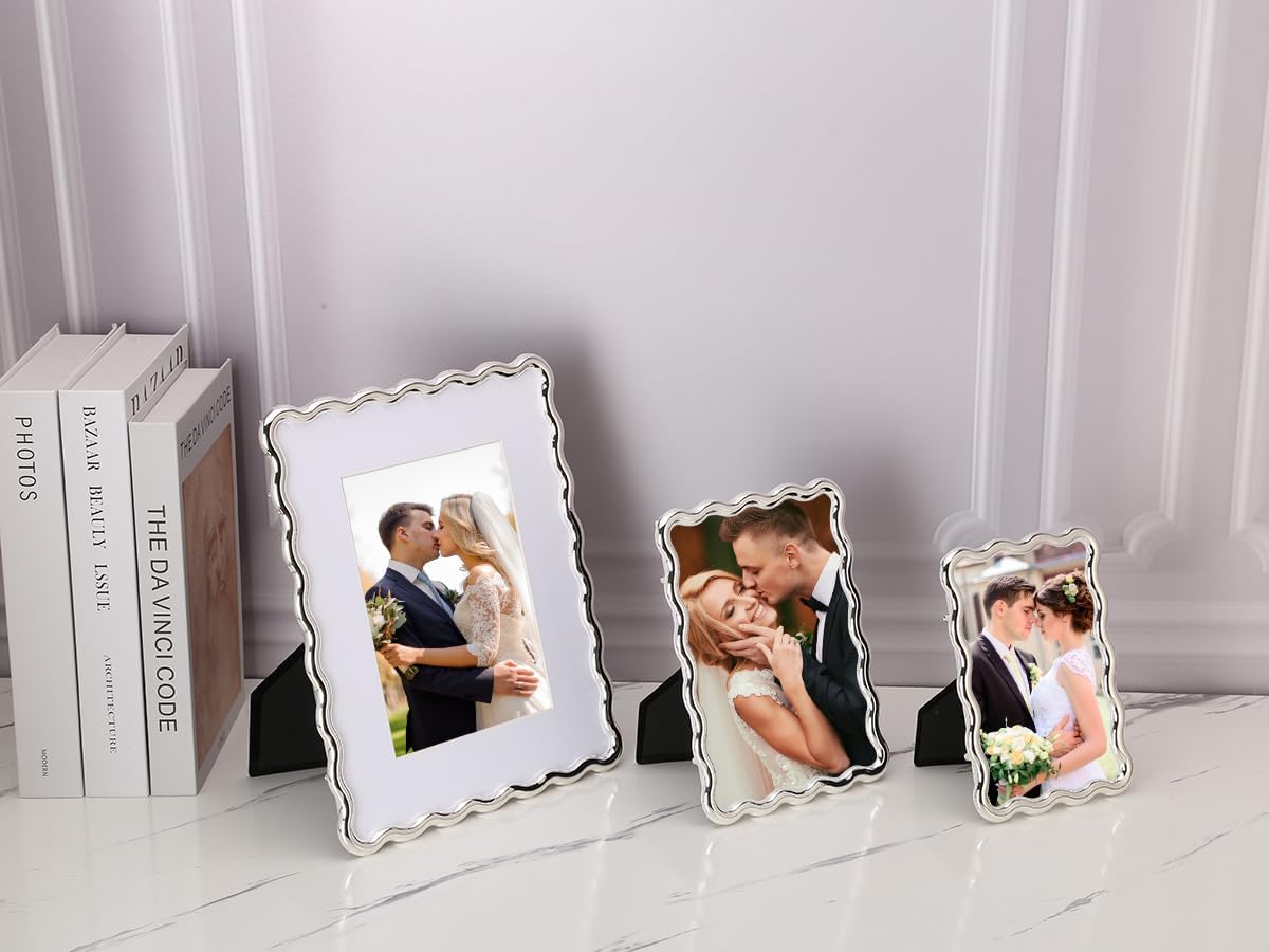 Silver 10x12'' Heavy-Duty Zinc Alloy Picture Frames with Acid Free Mat for 8x10'',Wave Design Silver Picture Frame with