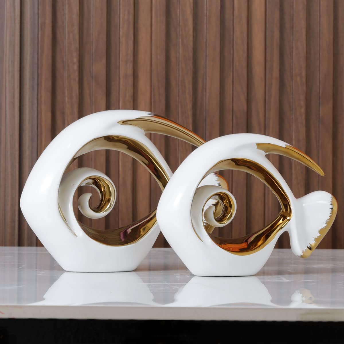 Gold Ceramic Fish Figurines / White / Small