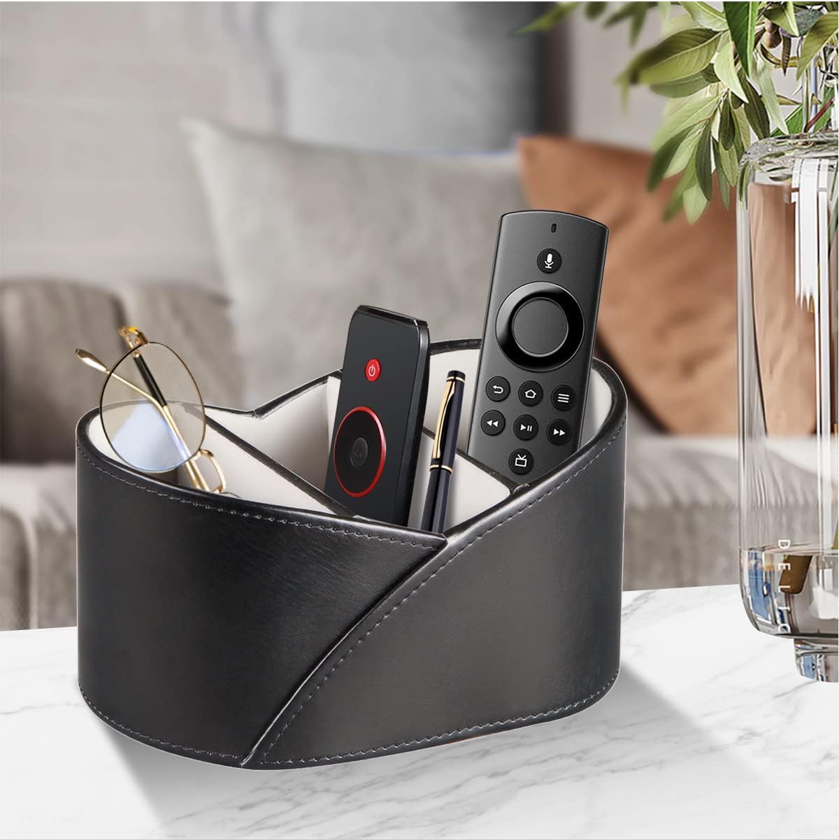 Leather Remote Control Holder / Remotes Holder / Black