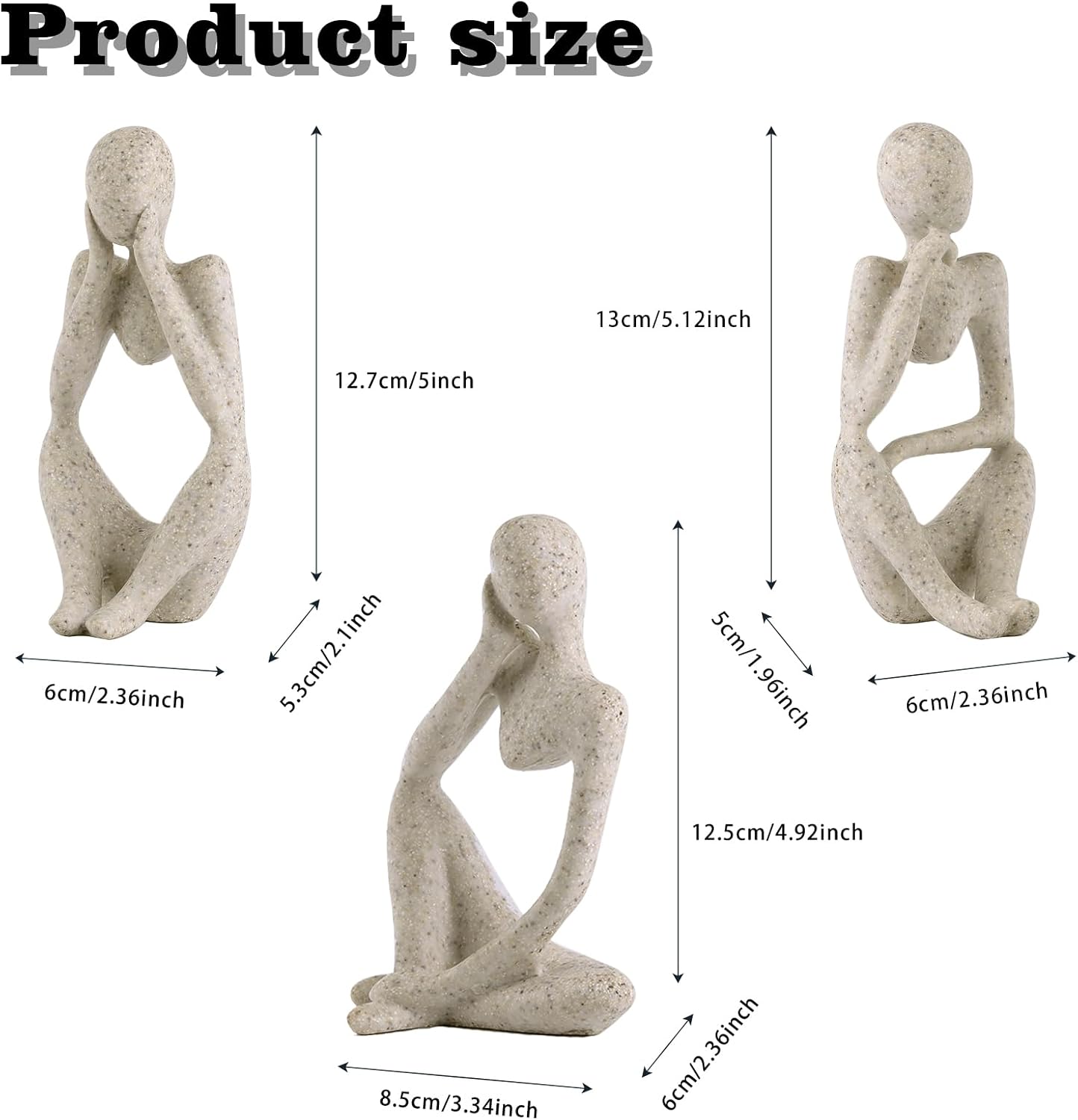 Fish Aquarium Decor Ornaments Minimalist Sandstone Fish Tank Decorations / Thinker Statue / Set of 3