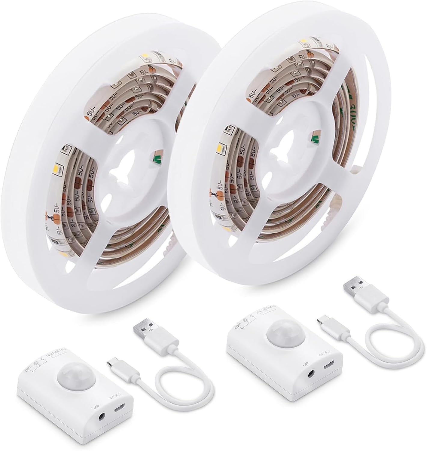 LUXJET Rechargeable LED Strip with Motion Sensor (2Pack-3.3FT, Warm White) | Motion Activated, 1500mAh Battery
