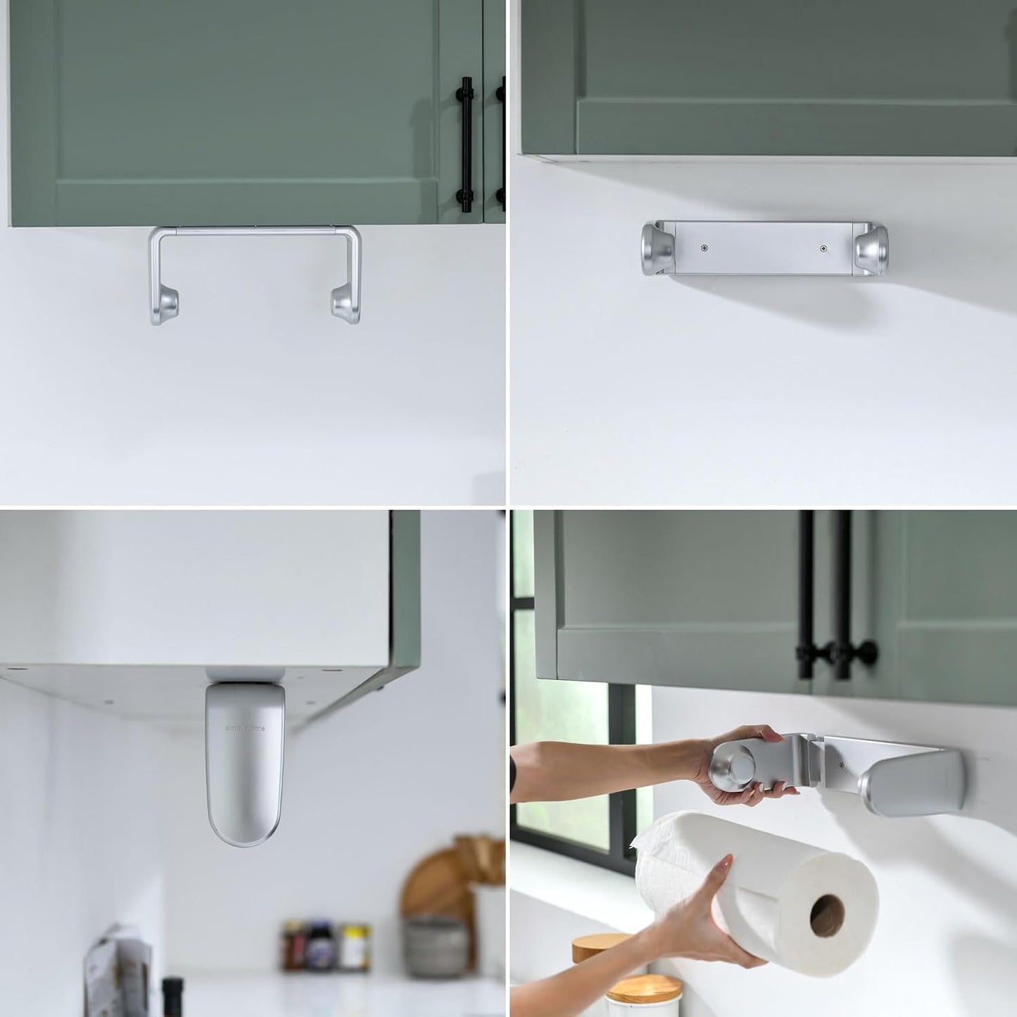 ONE Hand Tear Paper Towel Holder Under Cabinet/Wall for 9.4-11inch, Silver | adaptive adjustable tension arm | tear