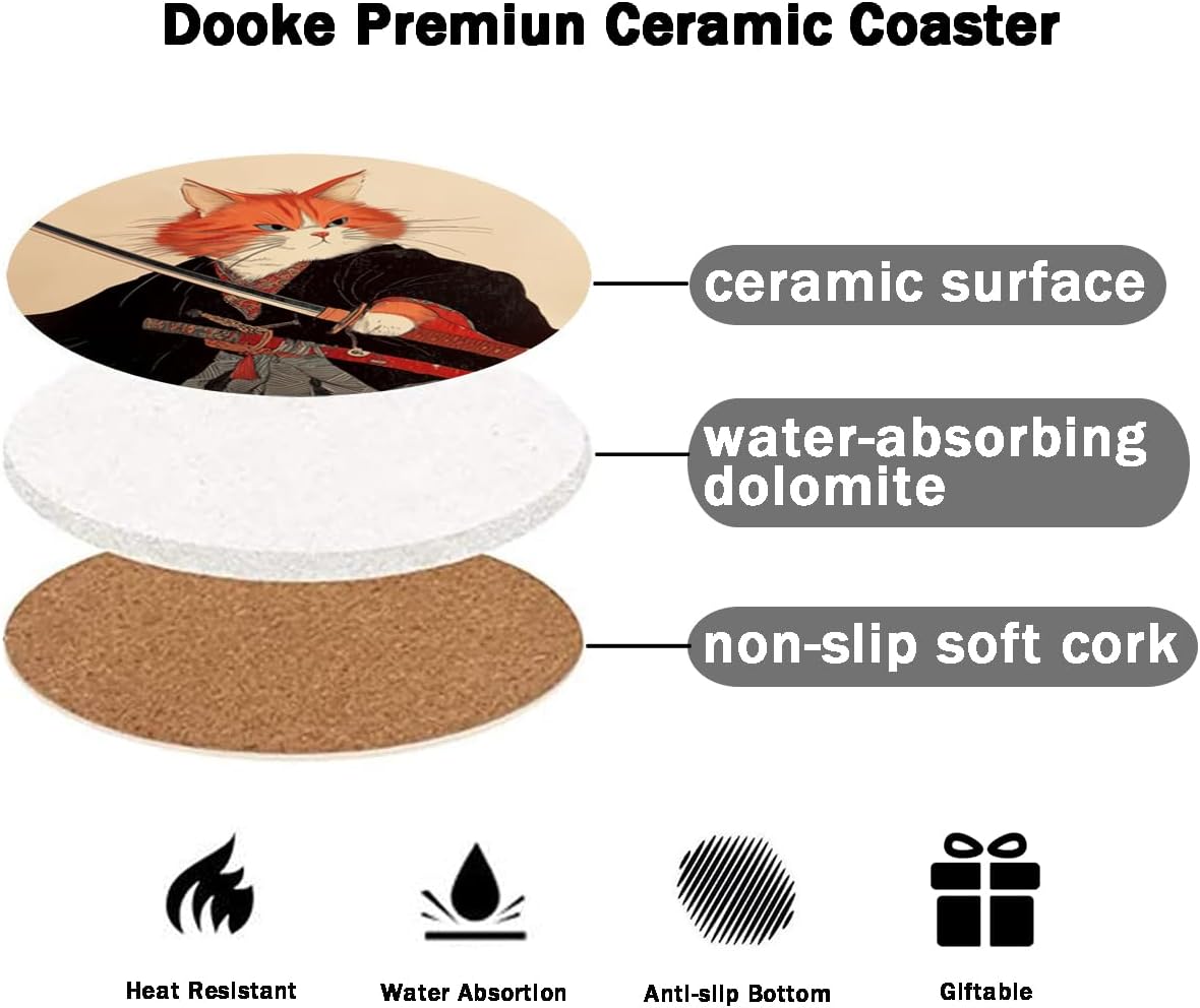 Round Absorbent Ceramic Stone Coasters / Set of 6
