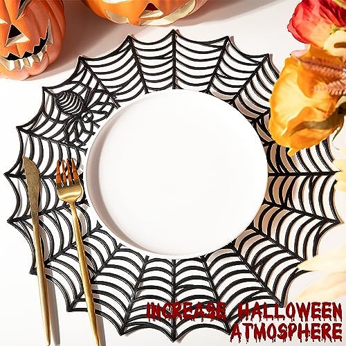 6 Pcs Halloween Spider Web Placemats, Brown, 15" Diameter
