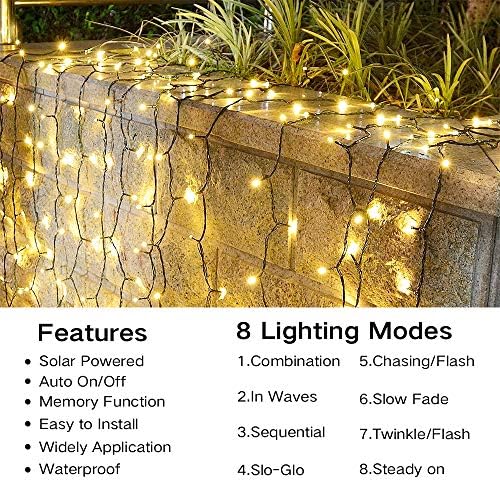 Joomer Solar Christmas Lights Outdoor, 105FT 300LED 8 Modes, Warm White