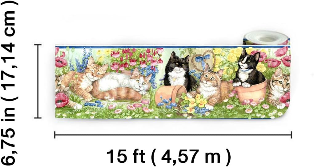 Wallpaper Border / Cats in Flower Garden