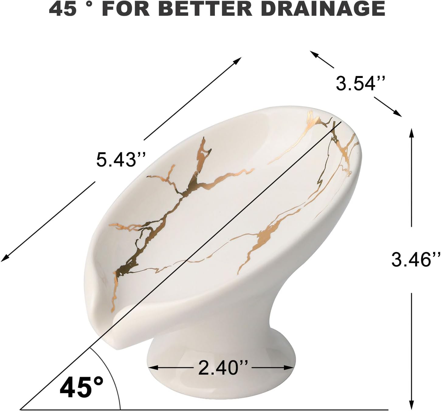 Ceramic Self Draining Soap Dish for Bar / White