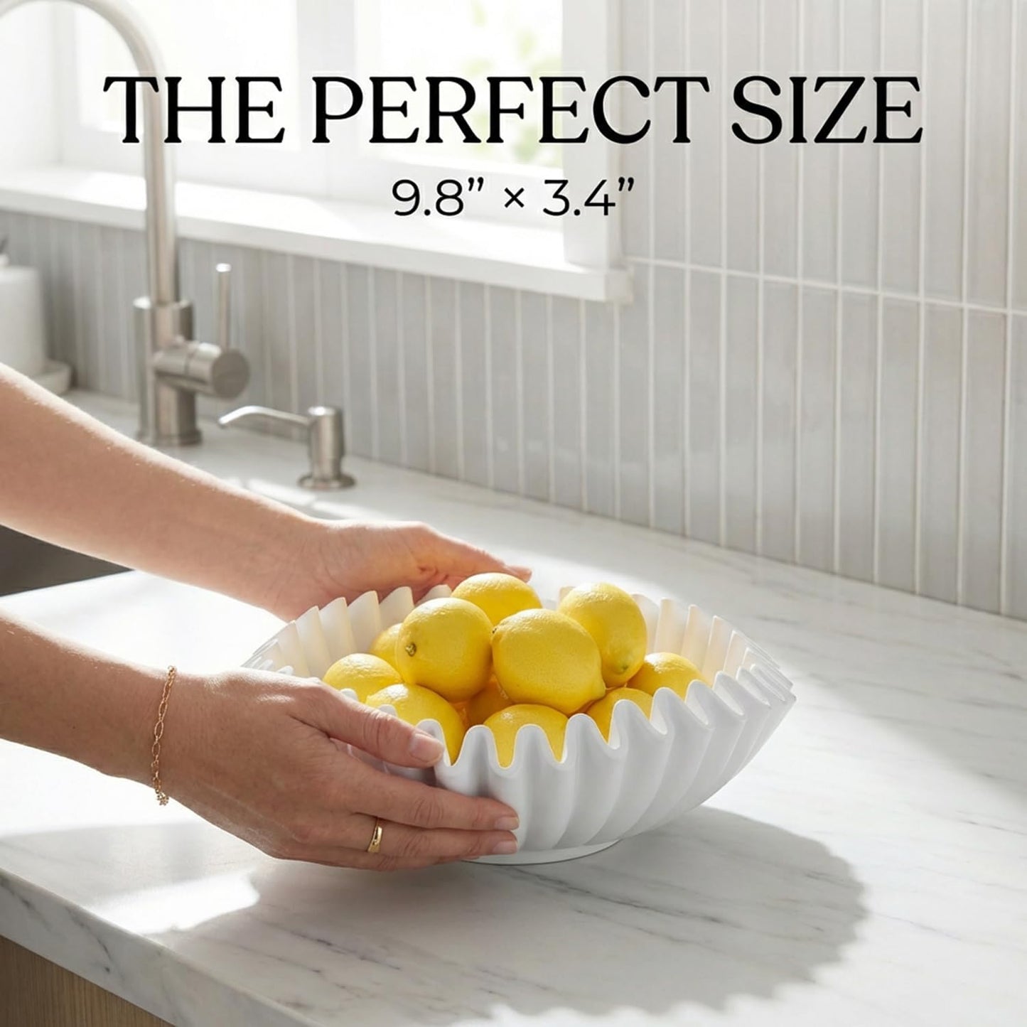 Modern Handicraft Ruffle Key Bowls for Living Entryway Table / White-9.65in / Resin