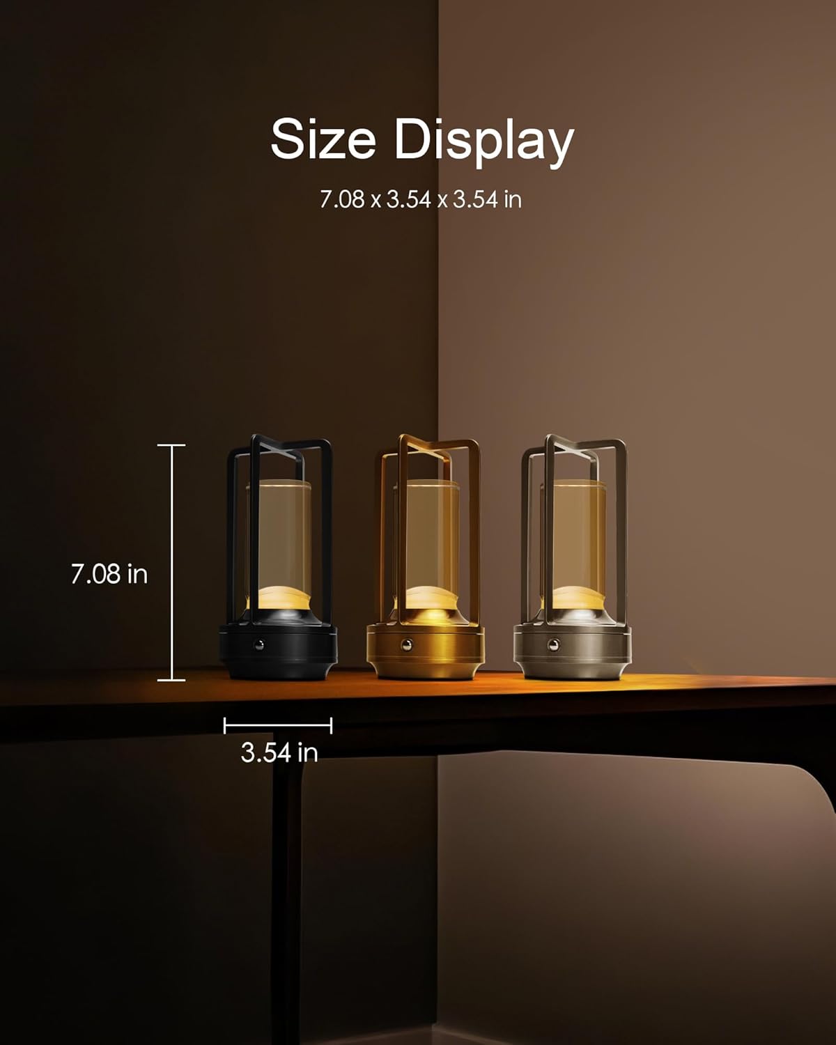 Set of 2 Cordless Table Lamps Rechargeable LED Desk Lamps Gold | Battery Operated Table Light with 3 Color Stepless