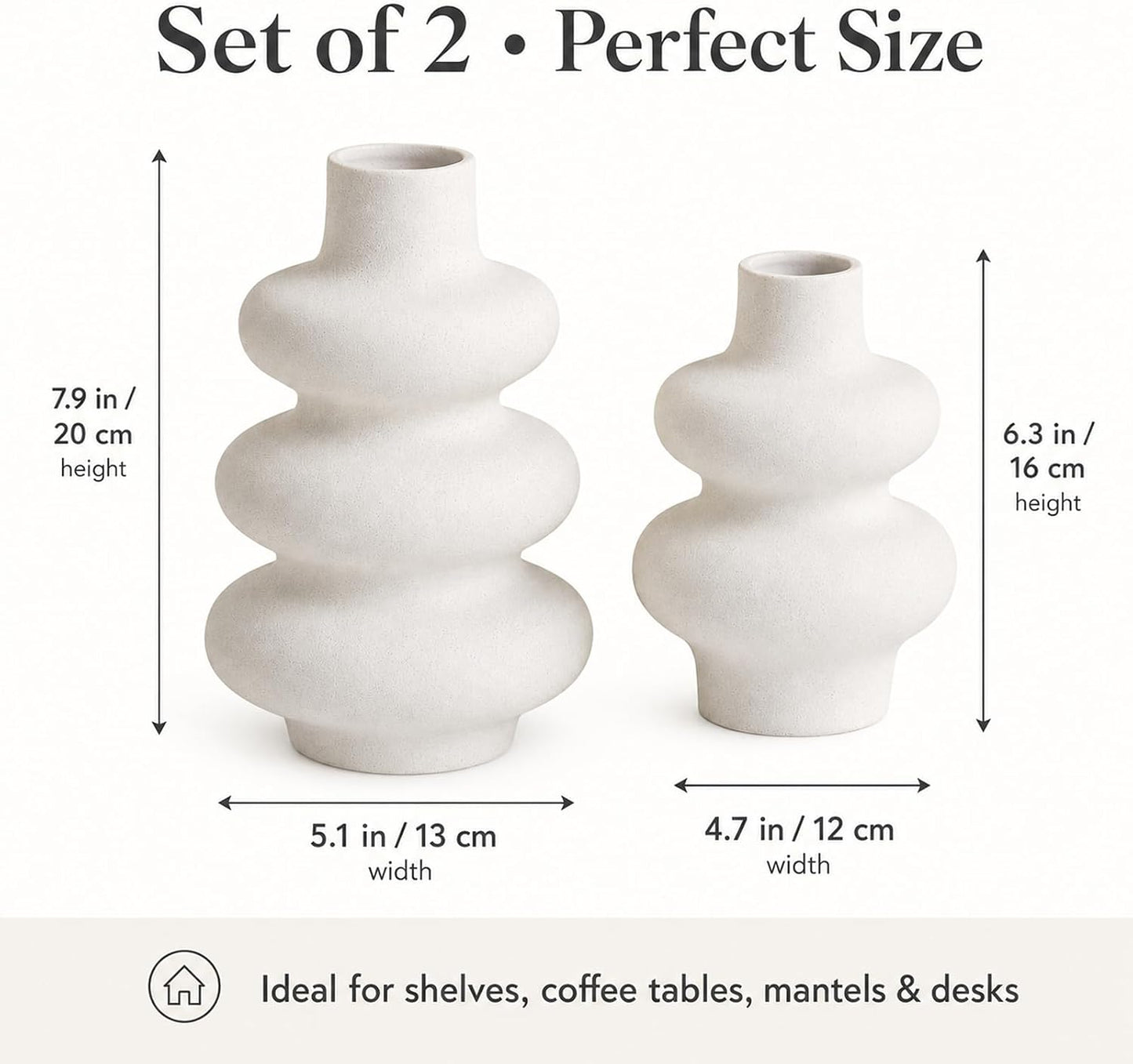 Ceramic Vase Set / White / Set of 2