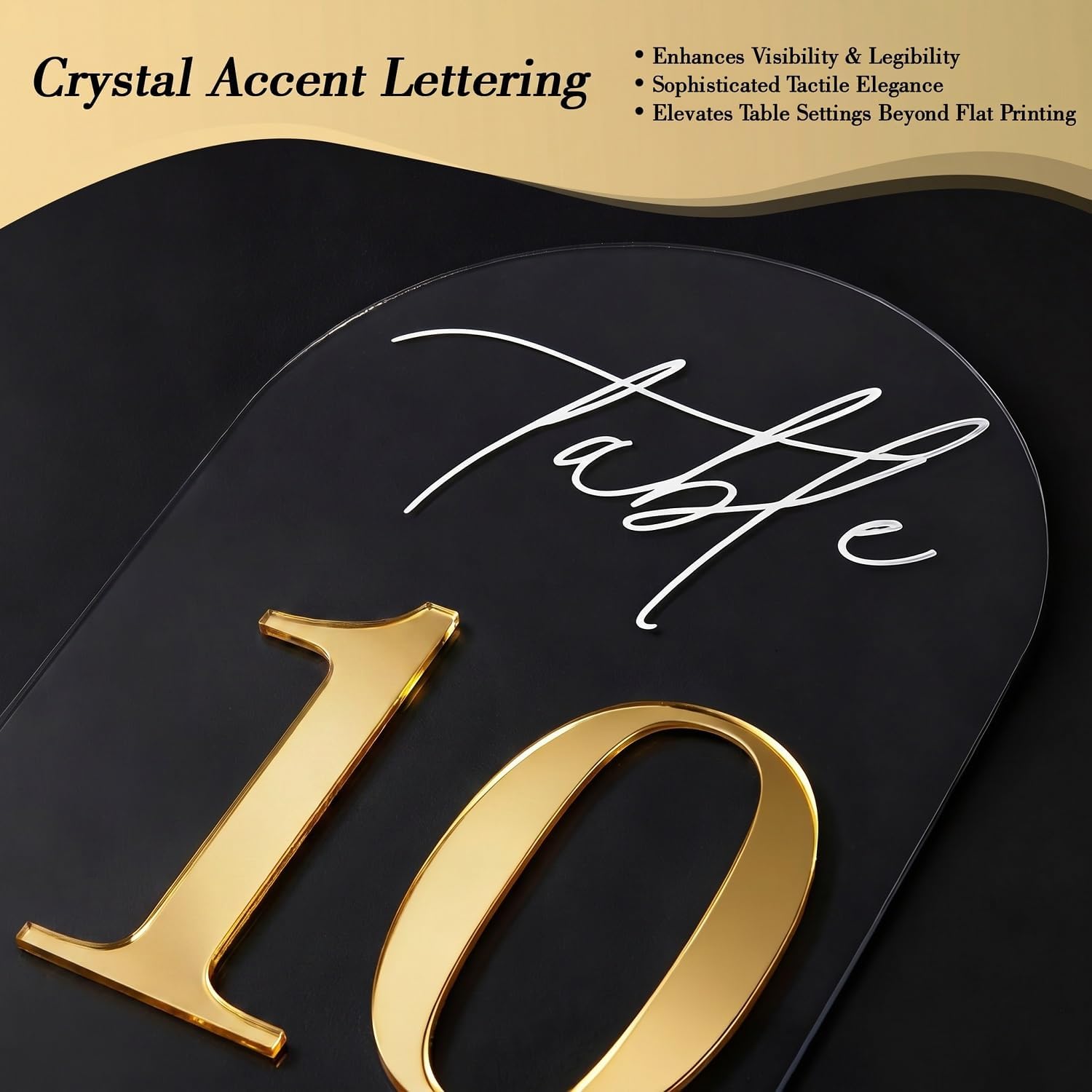 Crystal Clear Acrylic Wedding Table Numbers 1-10 Set, Self-Standing Modern Arched Signs for Reception Seating