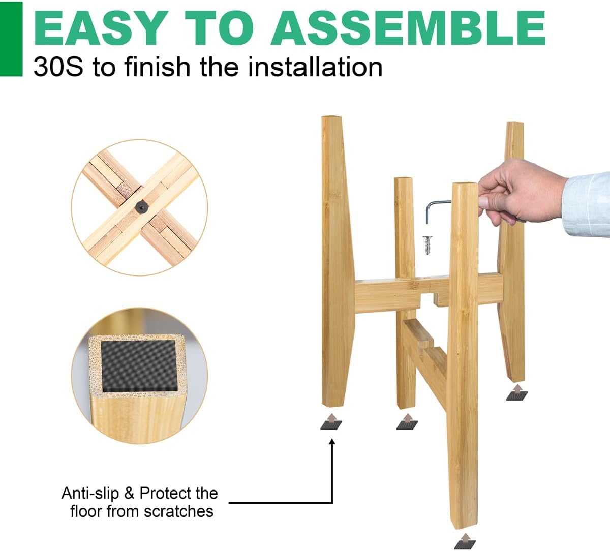 Rnined Plant Stand Indoor, Bamboo Plant Shelf, Adjustable Corner Plants Flower Holders Single Floor Plant Stand, Fits 8