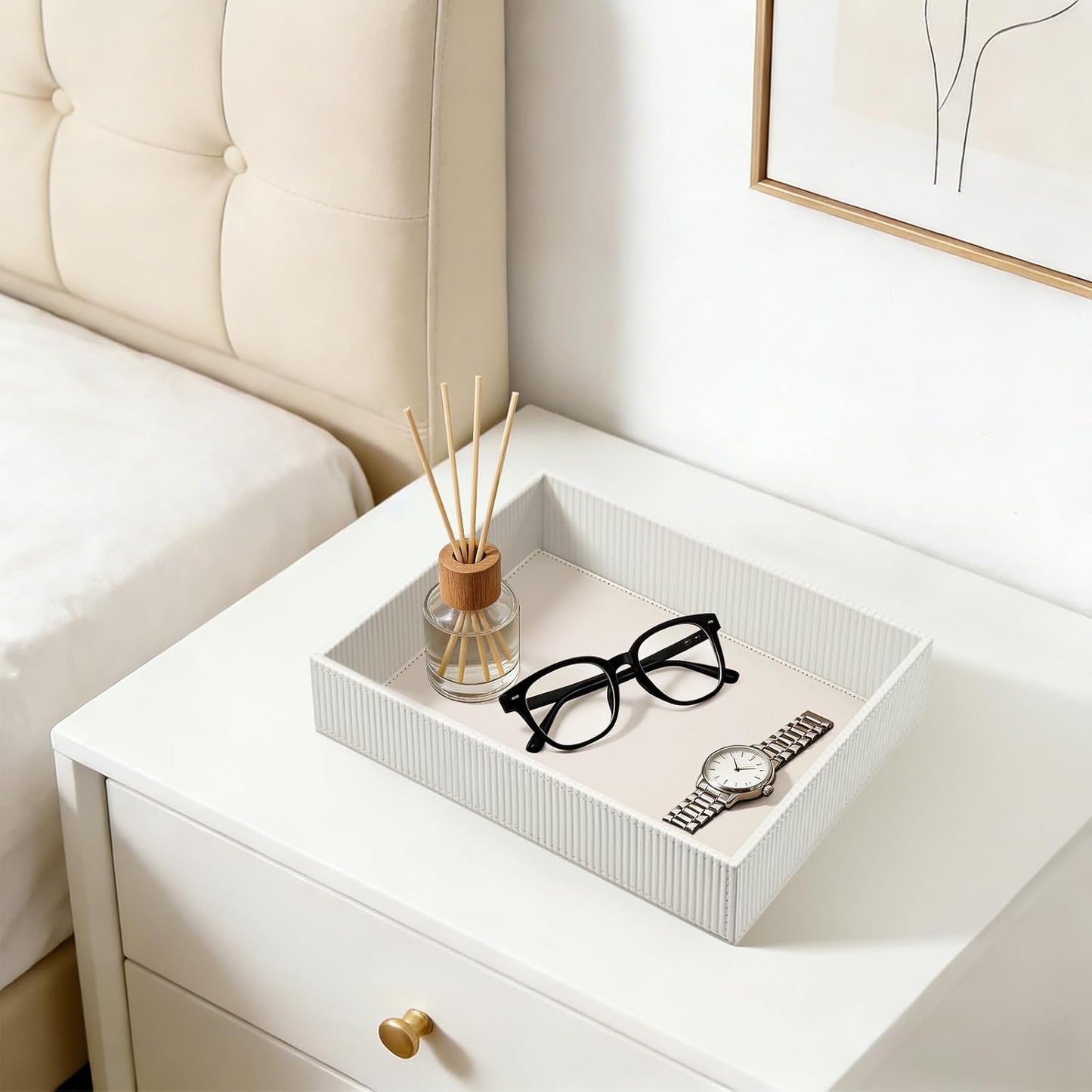 Valet Tray Desk Organizer / Stripe Pearl White