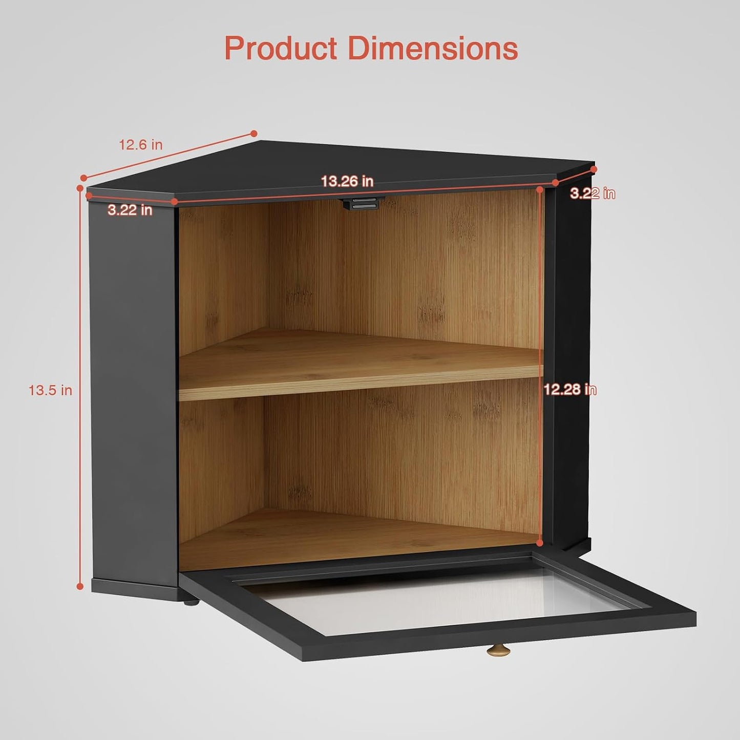 Goozii Corner Bread Box for Kitchen Countertop, Black Bread Storage Container for Homemade Bread, Two Layer Breadbox