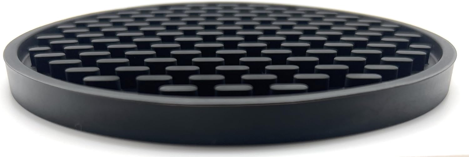 Holder / Bar Mat Style Silicone Beverage Coasters / Black / 4.25 Inch / Set of 6