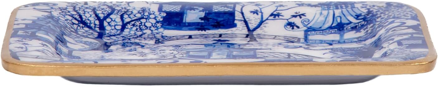 Enamel Tray / Vanity Tray for Dresser / Blue & White / Rectangular