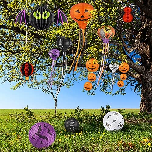 Honoson 48 Pcs Halloween Paper Lanterns Pumpkin Skeleton Spider Bat Decor