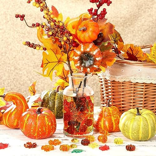 190pcs Fall Vase Filler, Acrylic Leaves Pumpkin Marbles Gems