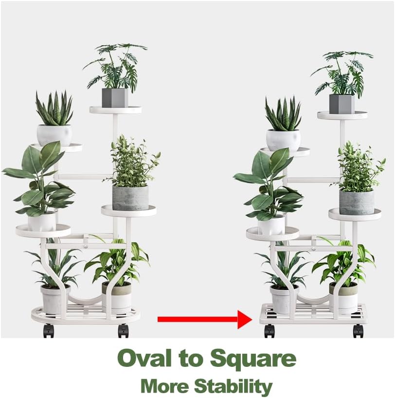Plant Stand with Wheels, White 4 Tier Metal Plant Shelf for Indoor Outdoor | Corner Plants Stand Indoor for Bedroom