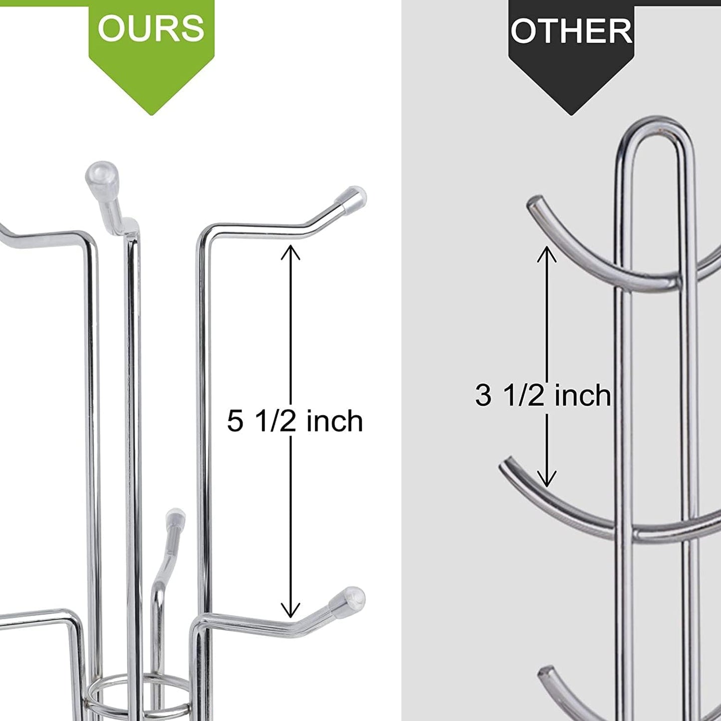 HULISEN Mug Tree for Large Cup, 6 Hook Countertop Coffee Mug Holder, Silver | Cup Rack for Counter, Stable Wide Base