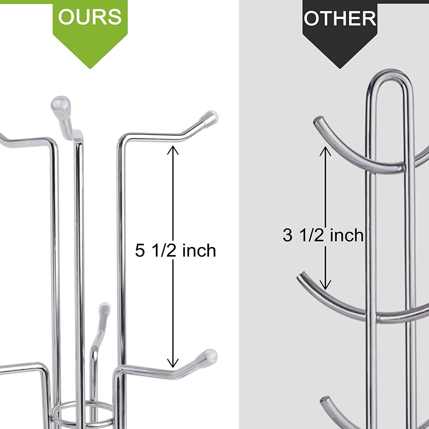 HULISEN Mug Tree for Large Cup, 6 Hook Countertop Coffee Mug Holder, Silver | Cup Rack for Counter, Stable Wide Base