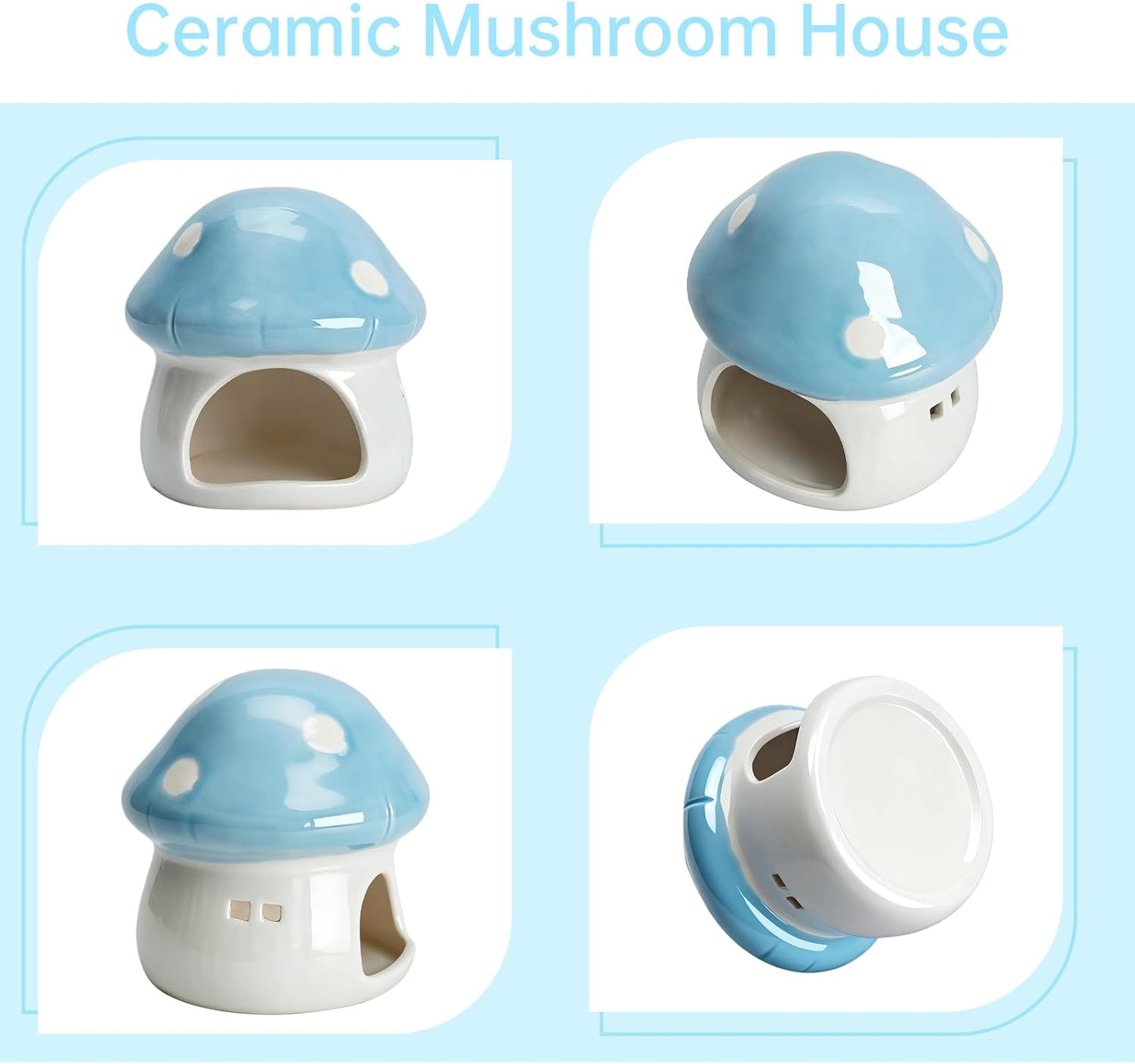 Ceramic Mushroom Aquarium Decor House Betta Fish Tank Accessories Decoration Hideout / Blue / Small