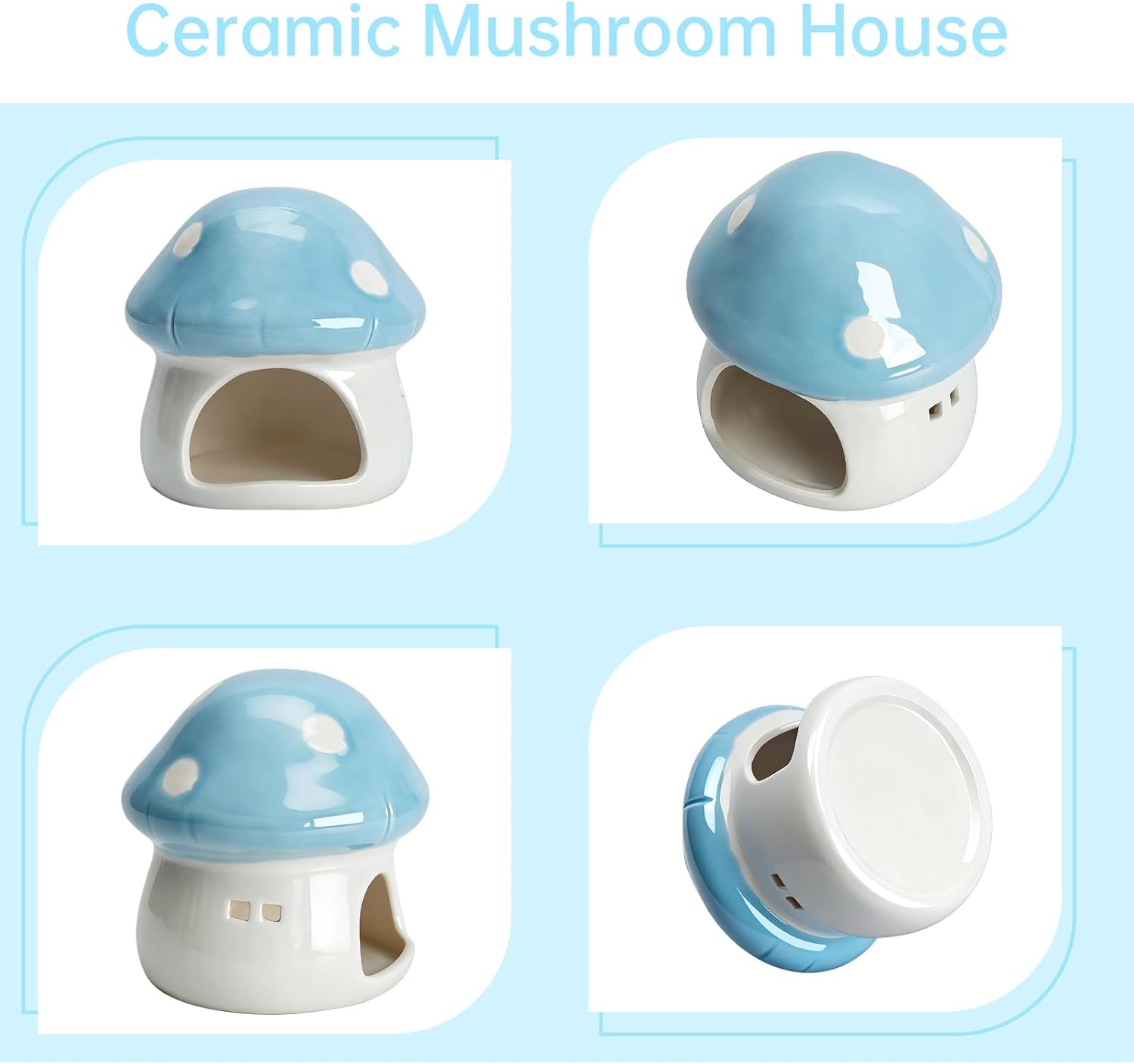 Ceramic Mushroom Aquarium Decor House Betta Fish Tank Accessories Decoration Hideout / Blue / Small