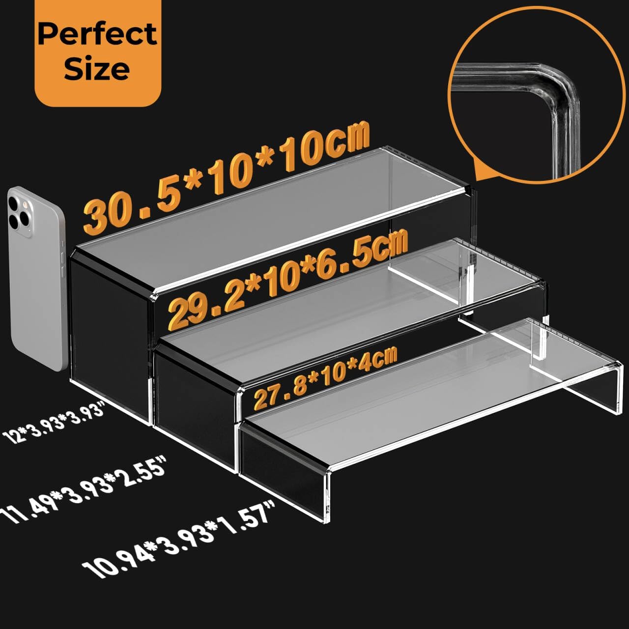 MerryNine Clear Plastic Risers Display Stands Stable Multi-Size | 6-Piece Set, Rectangular, 11"~12", 4mm Thick, Ideal