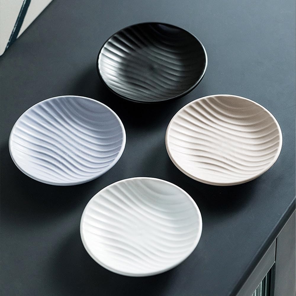 Modern Minimalist Striped Design Ceramic Tray / White