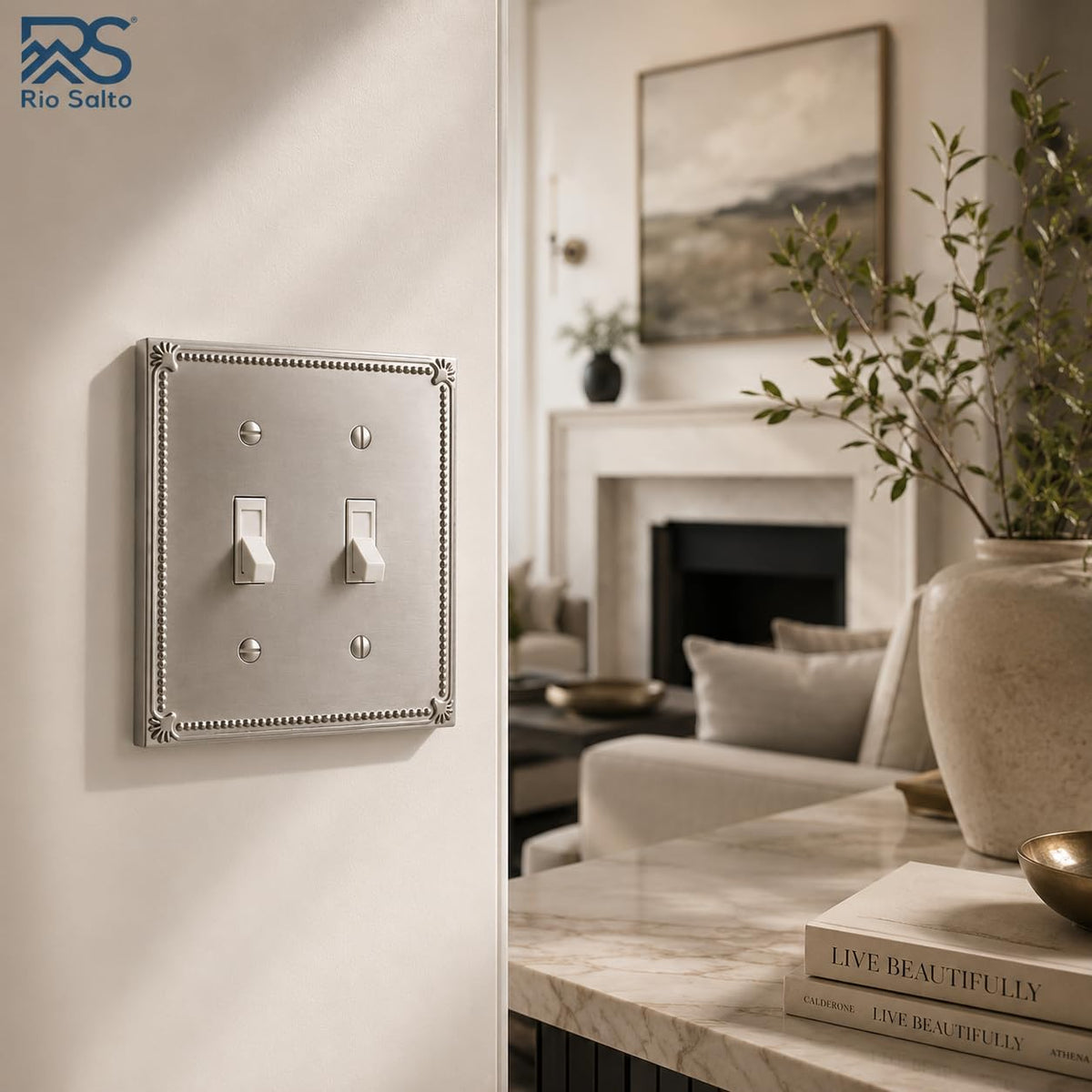 Rio Salto Brushed Nickel Decorative Double Toggle Light Switch Cover Plate 2 Pack Silver 2 Gang Switch Plate Flip