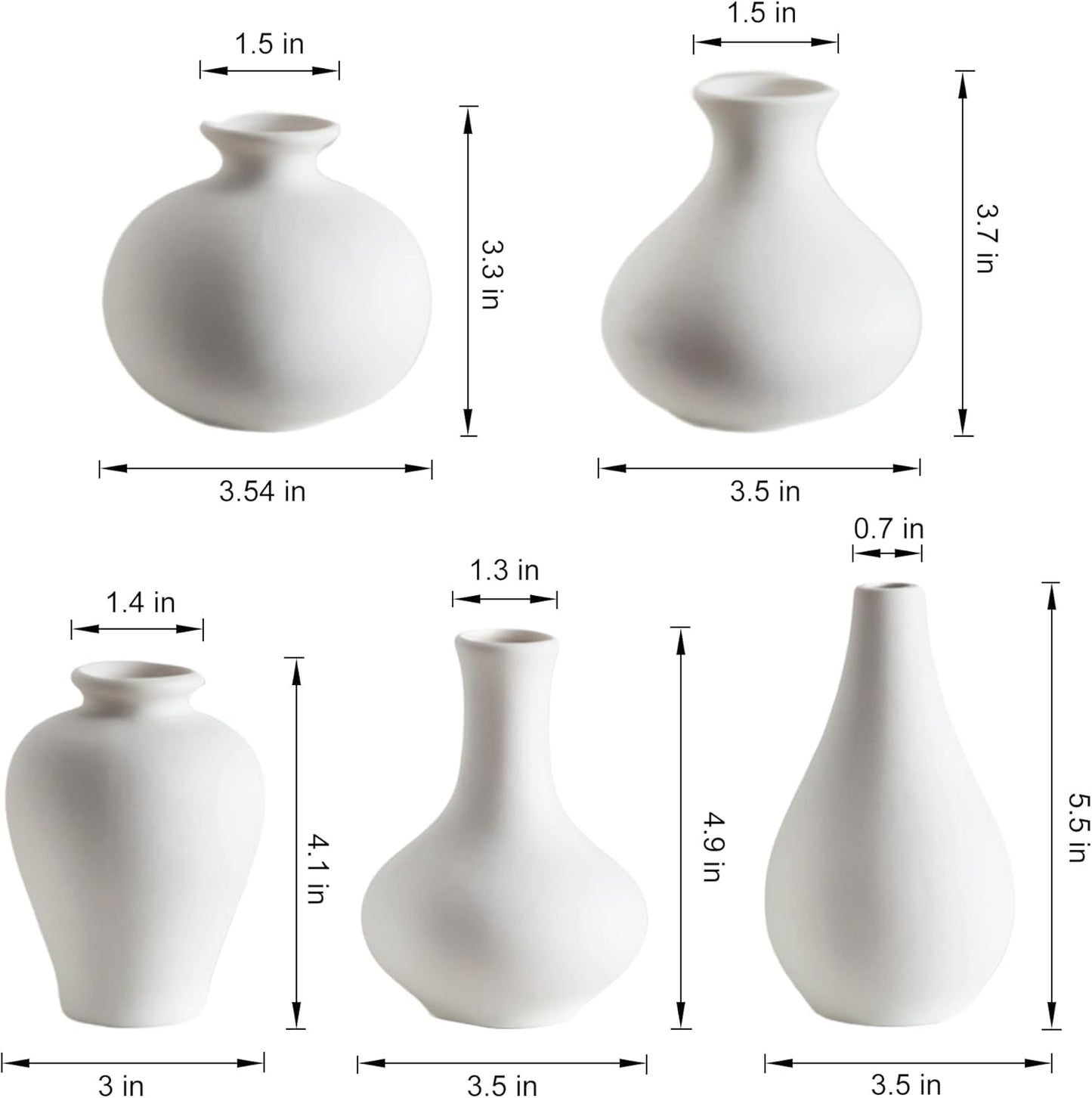 Ceramic Bud Vase / White / Set of 5
