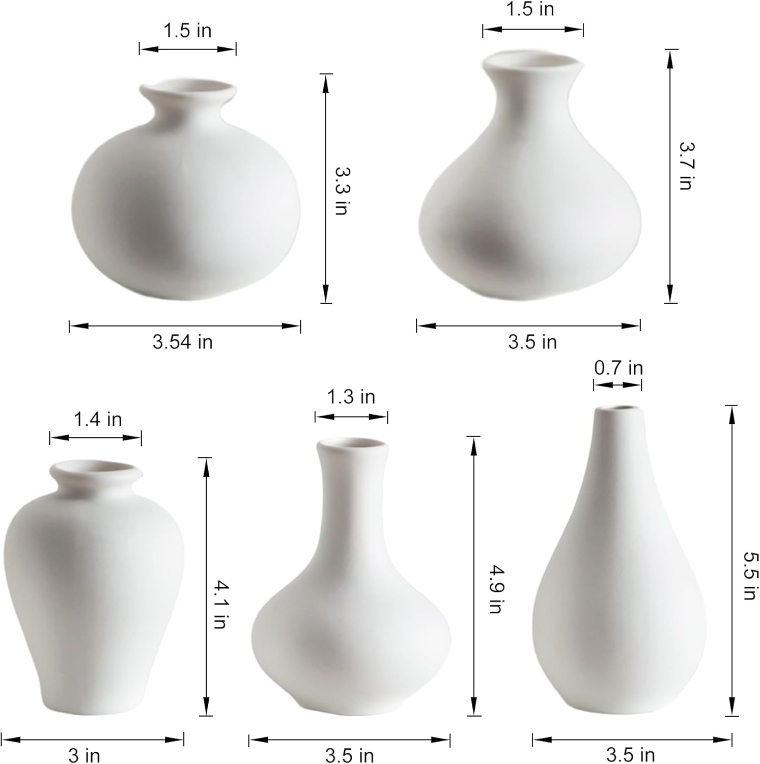 Ceramic Bud Vase / White / Set of 5