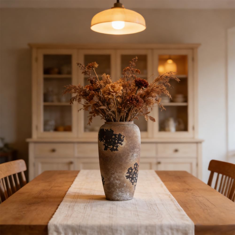 Large Rustic Ceramic Vase / Brown / 12.6 Inch