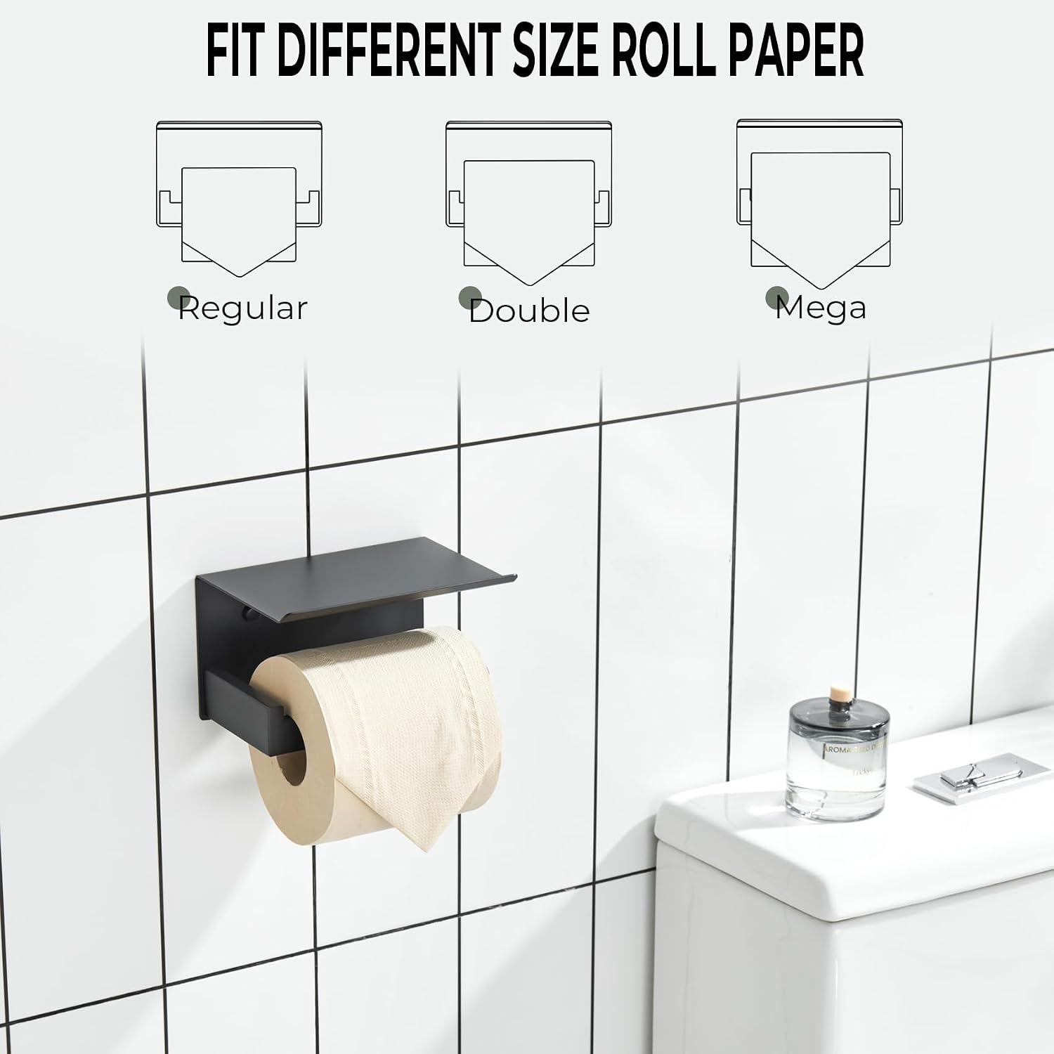 KOKOSIRI Black Toilet Paper Holders with Shelf Bathroom Toilet Paper Roll Holder SUS304 Stainless Steel Wall Mounted