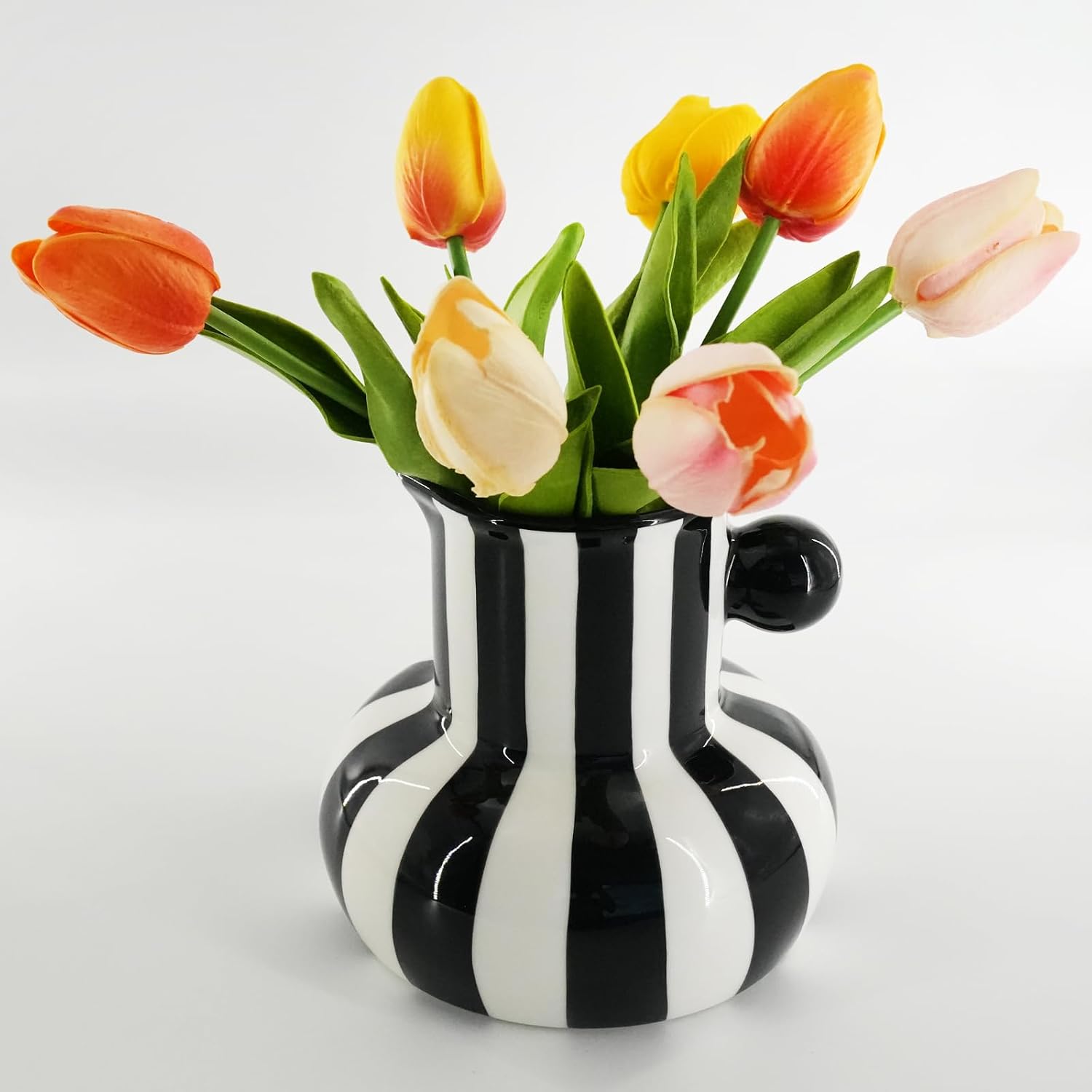 White Striped Ceramic Vase / Black