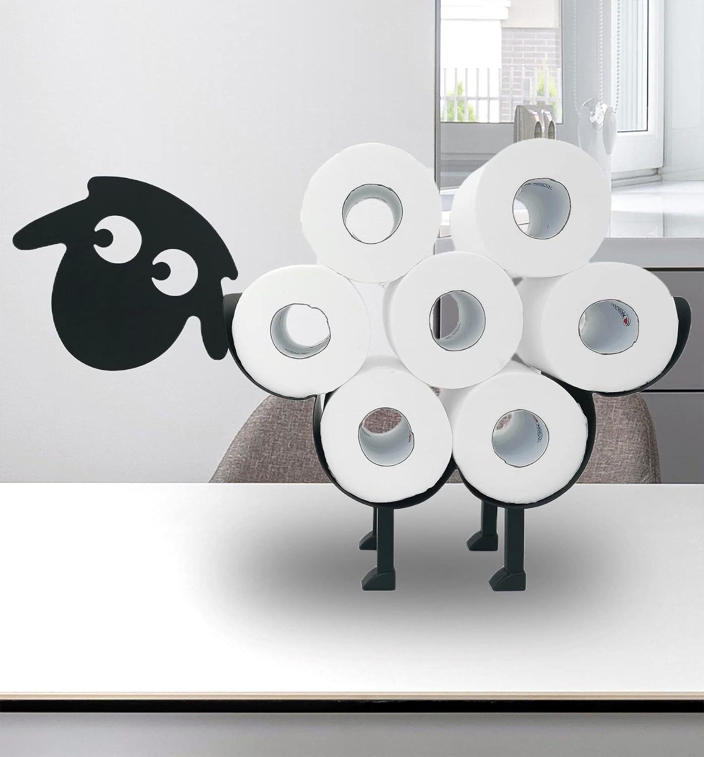 Cute Sheep Animal Paper Holders, Black Metal Toilet Tissue Holder, FreeStanding Toilet Paper Organizer for Bathrooms