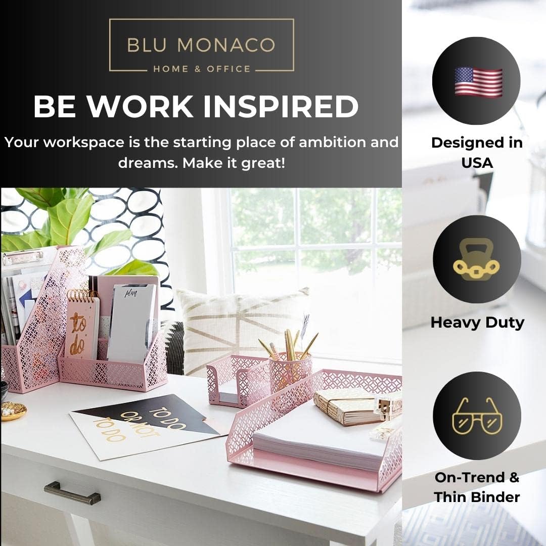 BLU MONACO Pink Desk Organizer Set | 6-Piece Metal Desktop Accessories | Mail Sorter Organizer Countertop | Letter