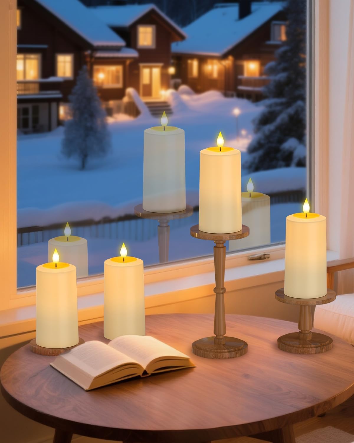 SoulBay Waterproof Rechargeable Flameless LED Pillar Candles, 4 Pack | Magnetic Charging Base, IP54 Waterproof, Remote