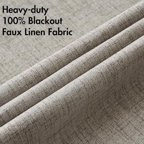 MIULEE 100% Blackout Linen Curtains for Bedroom 52x108 Inches Greige