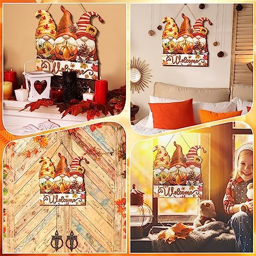 Boao Gnome Fall Welcome Door Hanger, Gnome Maple Leaf Wooden Sign Decor