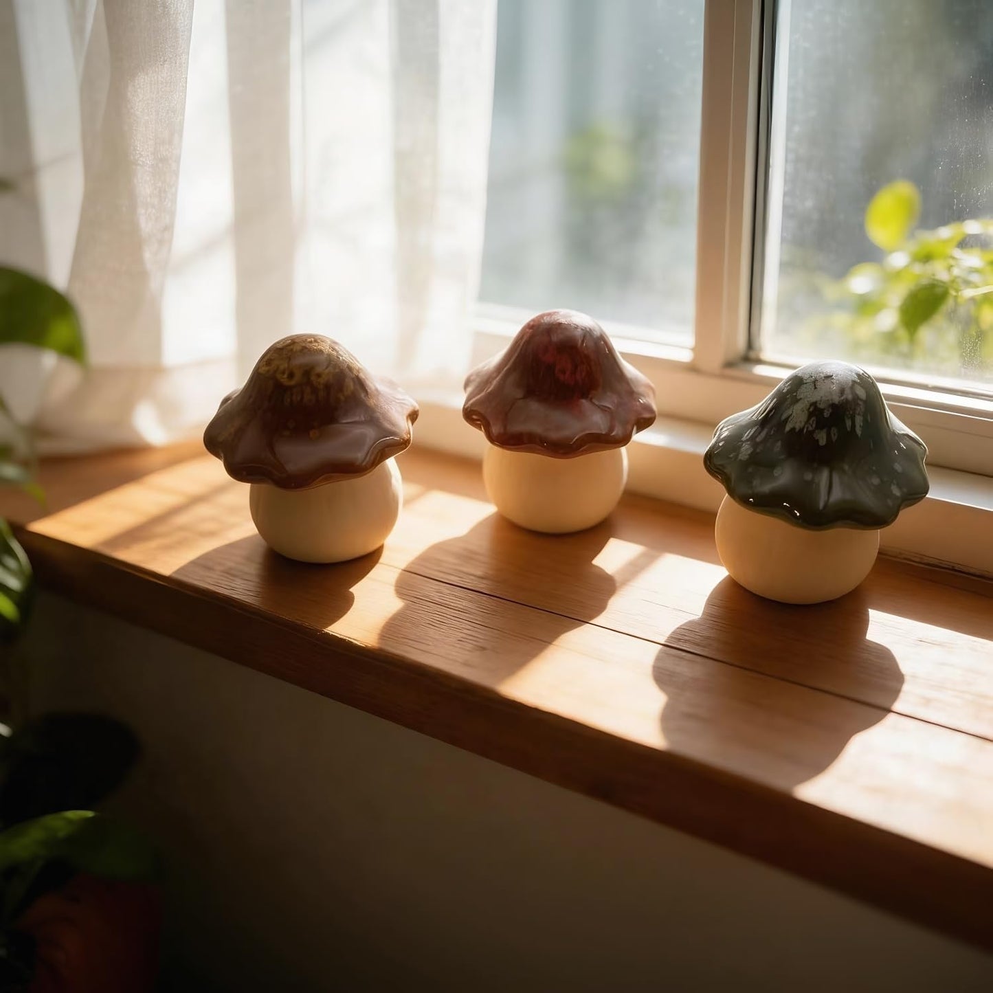 Ceramic Garden Mushroom Ornaments 3-Piece Set