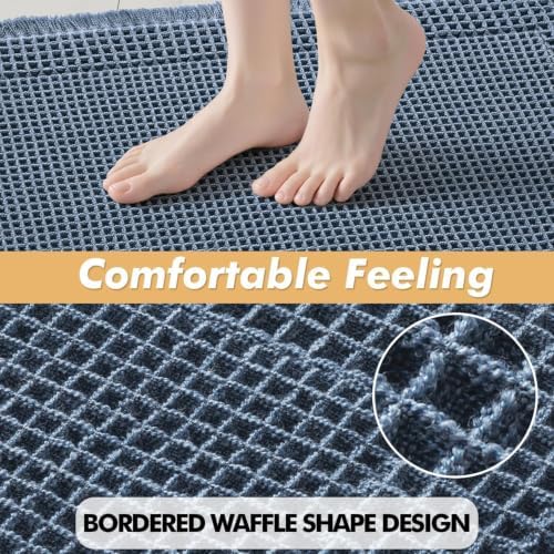 MIULEE Set of 2 Waffle Bathroom Rugs Bordered Bath Mat Blue 18x30 Inch