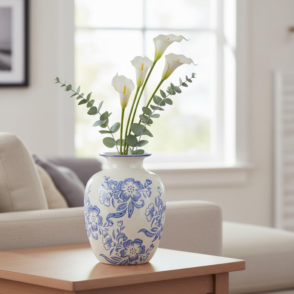 Night Stand / Chinoiserie Vase / Blue and White / 7 Inch