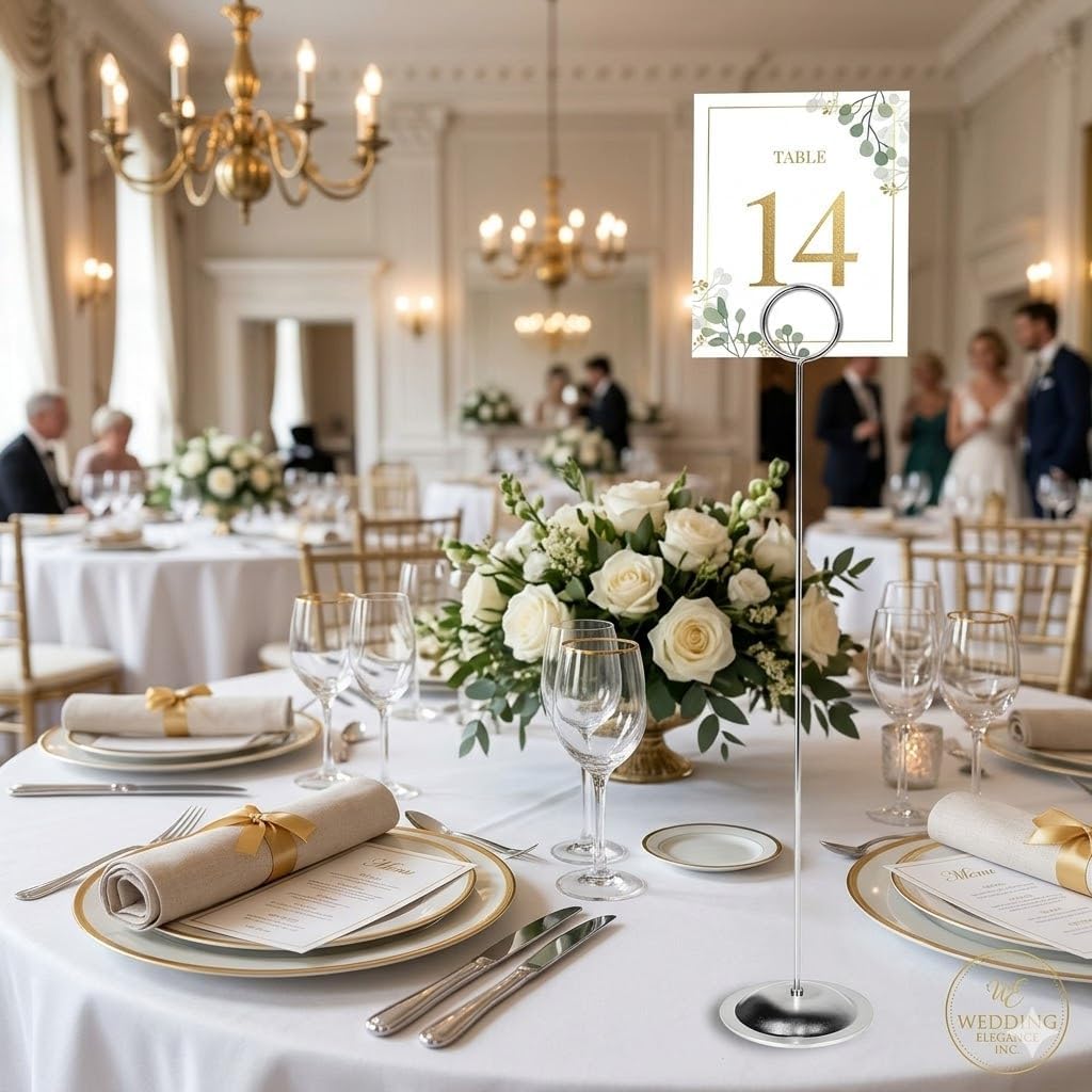 HOHIYA 12 Pack Silver Table Number Holders 12" Wedding Place Card Stands | Modern silver stands display table numbers