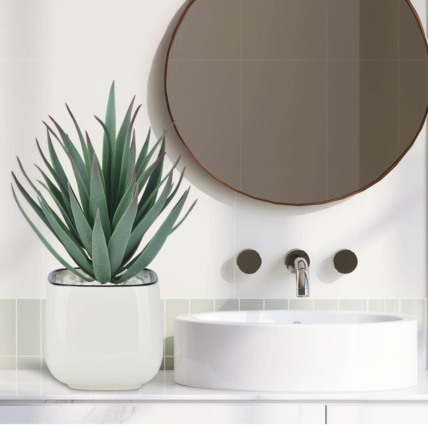 Small Fake Plants Mini Succulent Agave Faux Plants Indoor for Boho Bathroom Decor