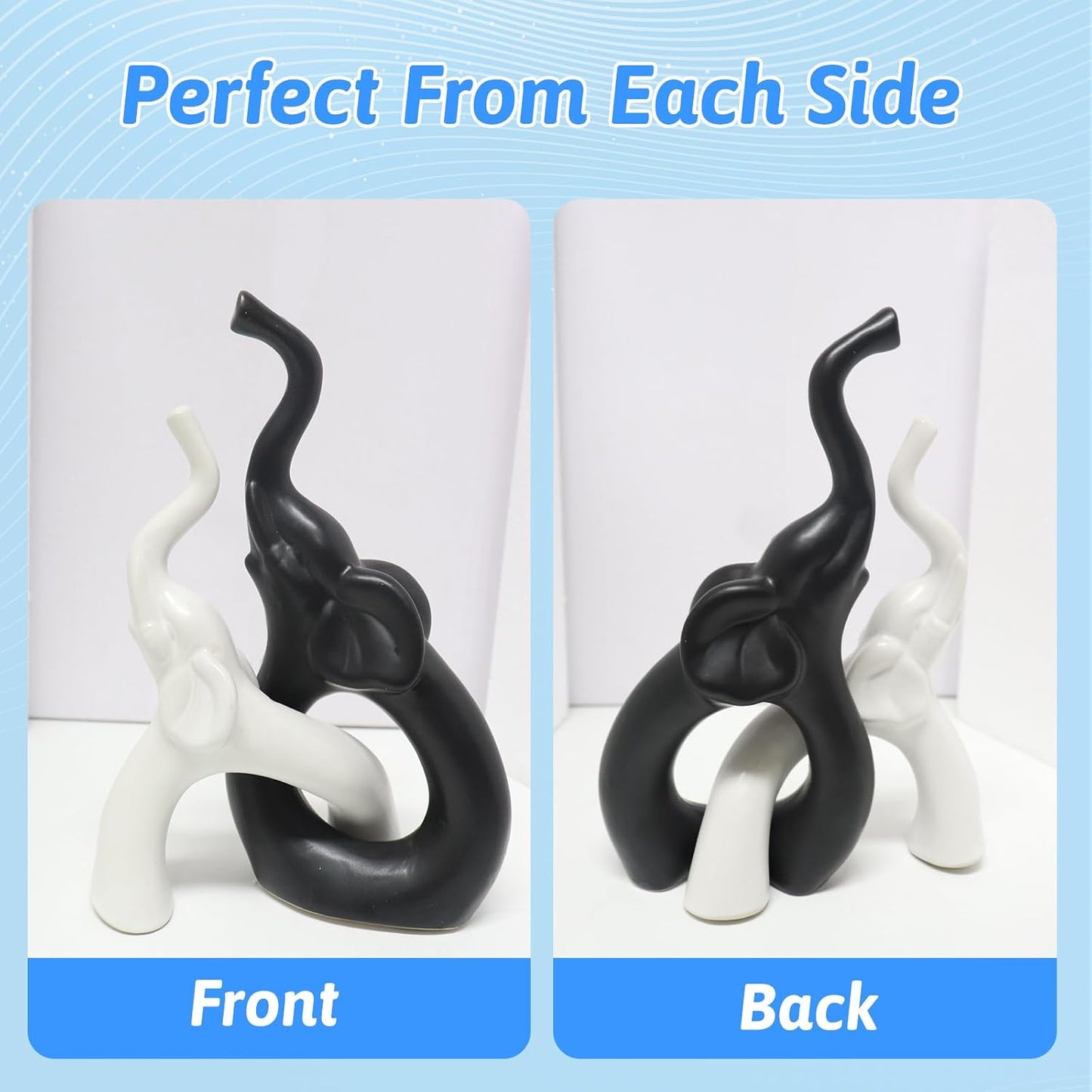 Loving Pair of Elephants Statues Figurine / Black White-elephant