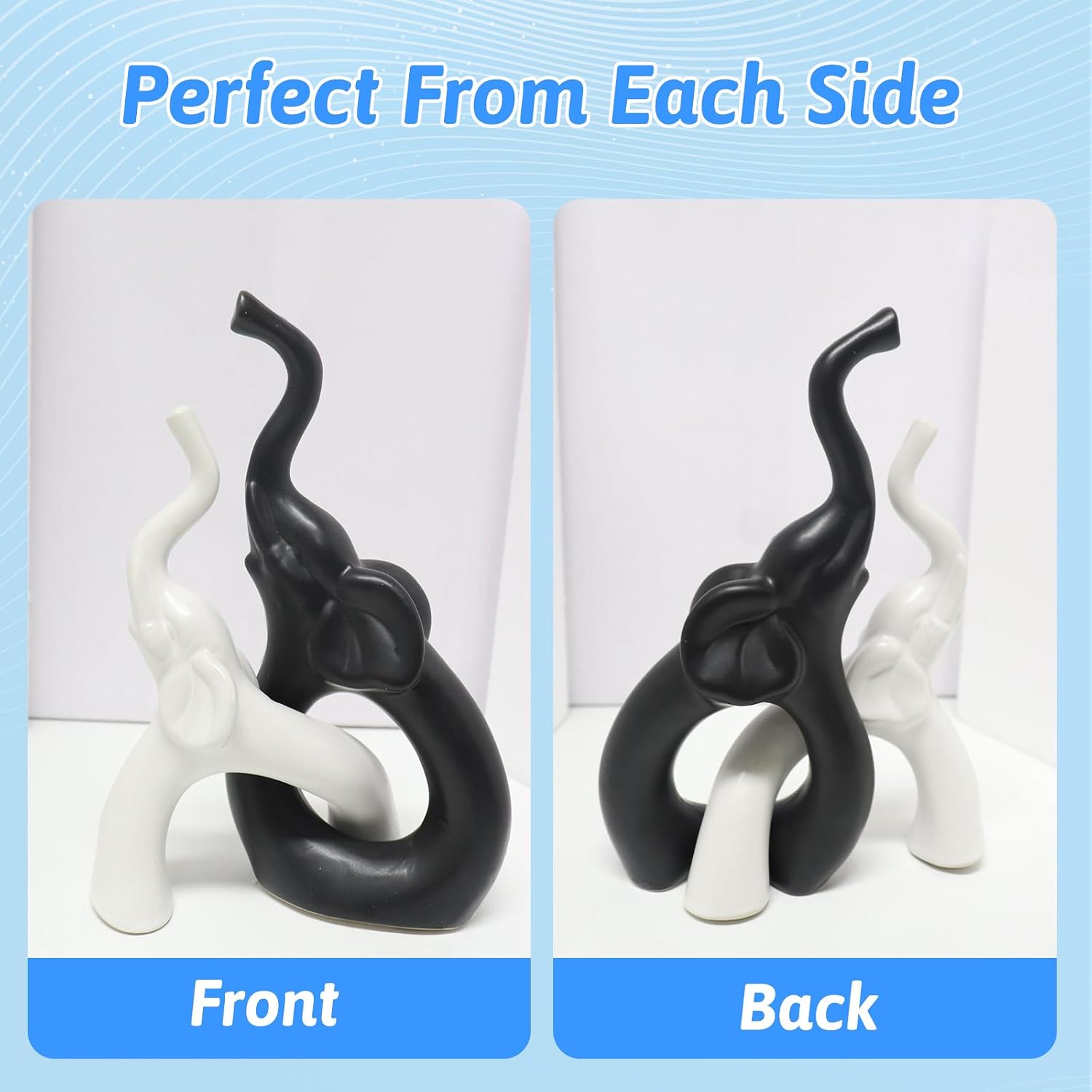 Loving Pair of Elephants Statues Figurine / Black White-elephant