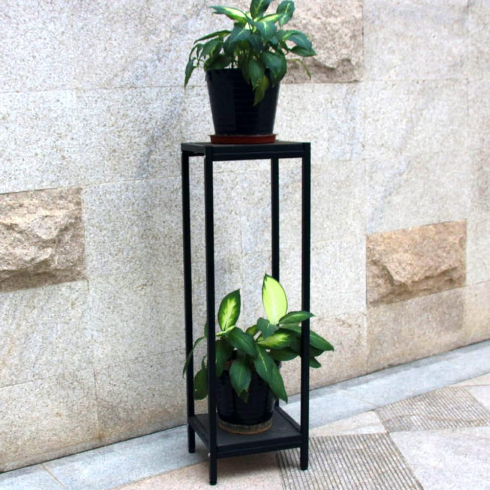 Zhongma 2 Tier 39.5" Tall Plant Stand with Slate Top, 12.4 x 10.63 x 39.5 inches, Square Flower Shelf for Balcony